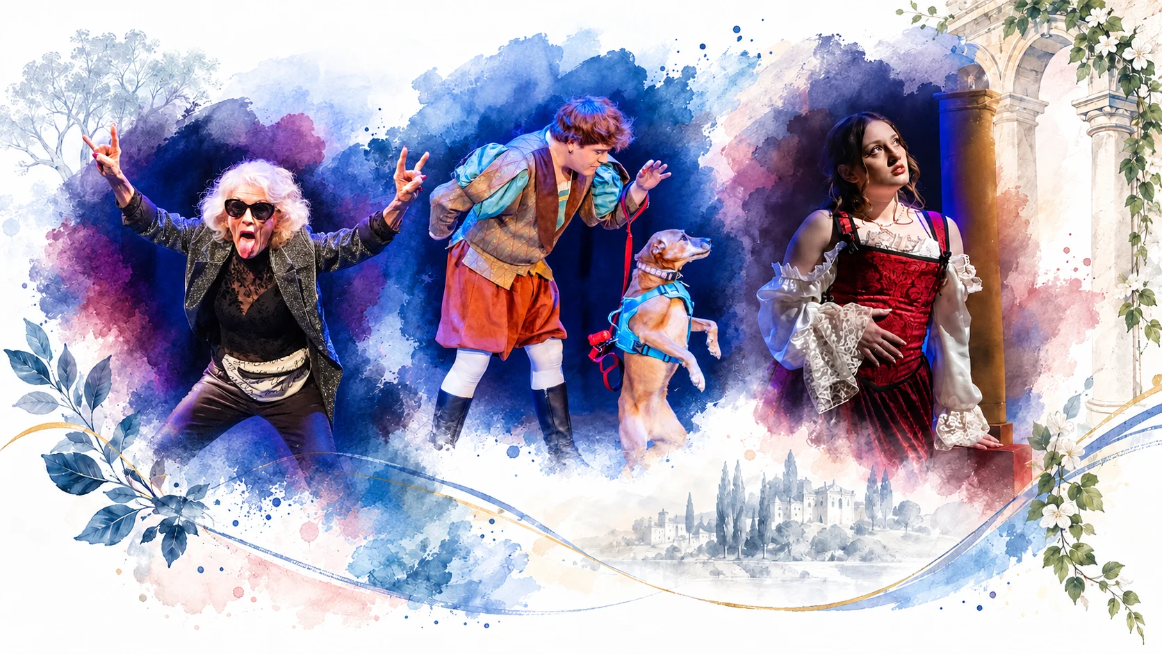 Watercolor collage of Pembroke Players performers from recent productions